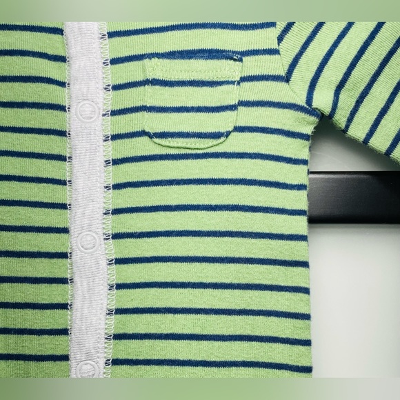 BABY BOY FOOTED PJ | GREEN & BLUE STRIPED | 3 months - Picture 2 of 7
